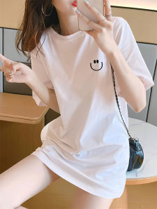 เสื้อยืดคอกลมแขนสั้นพิมพ์ลายแฟชั่นฤดูร้อนสำหรับผู้หญิง ทรงหลวม แขนสั้น ความยาวปานกลาง เสื้อยืดคอกลมลายพิมพ์ลายตัวอักษร