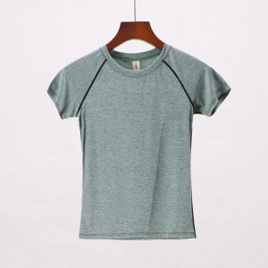 Womens Yoga Fitness round Neck Short Sleeve T-Shirt Quick Dry Sweat Absorbent Sportswear Ultra Light Breathable Running Top