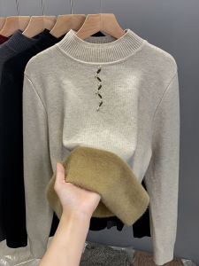 JIANDIYA | Semi High Neck Thickened Fleece Knit Sweater