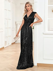 Đầm Dạ Hội Cổ Chữ V Dành Cho Nữ Chiều Dài Sàn Không Tay Đính Sequin Chữ A Váy Dạ Hội Trang Trọng Đầm Dự Tiệc Trang Trọng