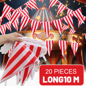 20Pcs/10M Classic Red White Striped Triangular Bunting Carnival Theme Carnival Theme Circus Birthday Party Banner Decorative String Flag
