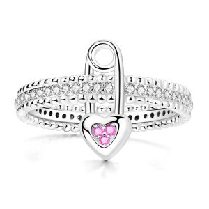 Bạc 925 Hình Trái Tim Tình Yêu Nhẫn Nữ Màu Hồng Zircon Thiết Kế Vô Hạn Chất Lượng Cao Cưới Món Quà Trang Sức