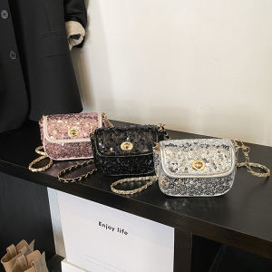 Shiny Sequin Coin Purse Little Girl Fashionable Single Shoulder Crossbody Bag Baby Outing Money Accessory Bag Soft Square Shape