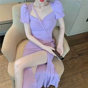 Puff Sleeve Side Slit Dress