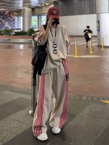 Casual Sportswear Two-Piece Set Womens Loose Fitted Hoodie Wide Leg Pants Autumn Fashion Streetwear Polyester Fiber Long Sleeve