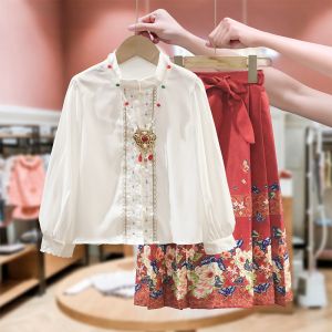 La Chapelle Childrens Hanfu Set Girls Spring Autumn Half Skirt Ethnic Ancient Style Childrens Fashion Traditional Chinese Clothing