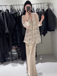 Original Version Spring Summer 2025 Korean Style Lace Sun Protection Suit Jacket Satin Strap Dress Long Sleeve Short Length