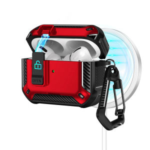 Auto-Open Lock Switch Headphone Case With Phone Stand For AirPods 4th Generation For MagSafe Magnetic Lock Cover For AirPods Pro 3 2025 / Pro 2 / Pro Shockproof Earphones Protection Casing With Carabiner