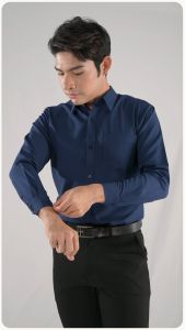 Uniform Studio เสื้อเชิ้ต LzyTex แขนยาวสีกรมท่าชาย ไม่กลัวยับ ผ้ากัน UV นุ่ม เบา เย็นสบาย