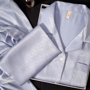 Silk Sleepwear Womens Autumn New Fashion Trend  Silk Thin Long Sleeve Long Pants Home Clothes Set Simple Style Button Decoration Casual Scene