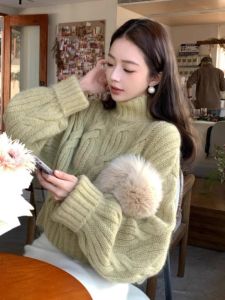 WANGGONGZHU | เสื้อสเวตเตอร์ถักคอสูงแบบหนาสำหรับผู้หญิง ฤดูใบไม้ร่วง/ฤดูหนาว เสื้อชั้นในแฟชั่นย้อนยุค สวมใส่สบาย อบอุ่น แขนยาว ปกติ