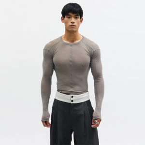 เสื้อเชิ้ตแขนยาวผ้าตาข่ายสีดำทรงสลิมฟิตสำหรับผู้ชายและผู้หญิง SouthStudio เสื้อยืดคอกลมสไตล์ลำลองสำหรับฤดูใบไม้ร่วง