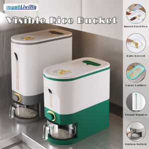 JustLiving 1PC 5/10kg Rice Storage Container Bin Kitchen Measurable Grain Cereal Dispenser Countertop Bucket Tank Grain Cereal Dispenser Food Organizer Container Automatic Rice Dispenser