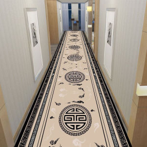 VIKAMA Chinese Cloud Pattern Runner Rug Non Slip Stain Resistant Hall Carpet for Hotel Entry Oriental Floor Mat Decor