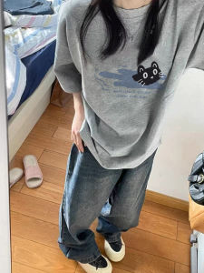 Áo Thun Tay Ngắn Cotton Nguyên Chất Phong Cách Mỹ Cổ Tròn in Chữ Mùa Hè Rộng Rãi Thoải Mái Thiết Kế Cho Nữ