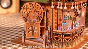 Year End Sales | Tonecheer Punk Bar Miniature House Deskbin Storage House (TQ183) Wooden Kit With Motion Detector Puzzle