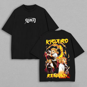 Bandai | Mens T Shirt Sports T Shirt Short Sleeve T Shirt Anime Demon Slayer Rengoku Kyojuro Flaming Hair Back Print Cotton