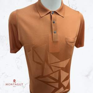 Montagut Mens Short-Sleeve Polo T-Shirt in Fil Lumiere With Pattern 100% Polyamide Made in Portugal