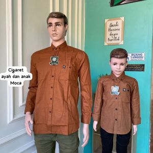 Mocca kemeja couple ayah dan anak bahan cigaret lengan panjang kemeja polos warna moka / milo