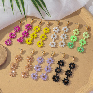 Delicate Sweet Flower Crystal Beads Drop Earrings for Women Girls Bohemian Multicolor Handmade Long Earrings Summer Jewelry Gift