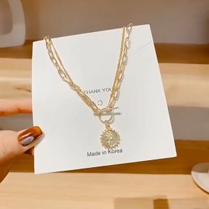 Vòng Cổ Dây Chuyền Nam Nữ 2 Lớp Dây Xích To Bản Cá Tính Nữ Thần Kiểu Gài Tiện Lợi Phong Cách Châu Âu Hiện Đại Thời Trang Màu Vàng Sáng VC-107