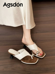 Agsdon | Lightweight Vintage Square-toe Thick Heel Toe-ring Sandal