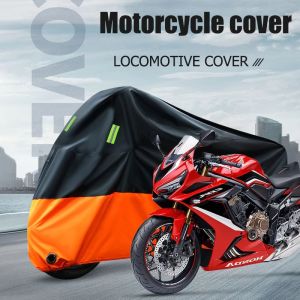 Thickened Motorcycle Cover Waterproof Motor Cover All Season Universal Weather Black Silver-L/XL