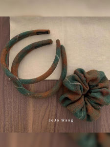 Green Orange Grid ~ British Style Sausage Ring Headband Female Going out to Wash Face Simple Hair Clip South Korea Headband Hair Accessories Headdress Hair-Binding