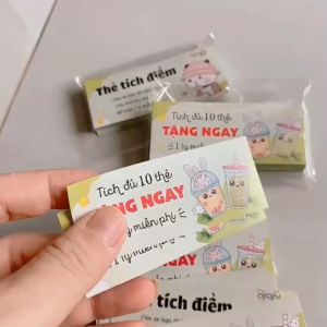 100 thẻ giấy tích điểm trà sữa màu vàng 2x5.4cm