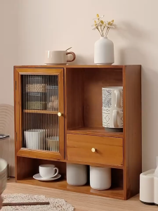 Solid wood cup and tea set storage cabinet large capacity desktop storage rack dustproof multifunctional storage cabinet hand-made jewelry and cosmetics storage rack home office desktop storage cabinet