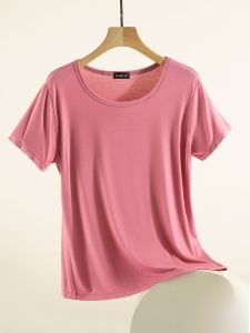 Modal Solid Color Short Sleeve T-Shirt Women Summer Thin Casual Loose round Neck Base Shirt July Deer Brand Leisure Style