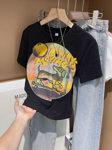 Áo Thun Cotton Tay Ngắn Dáng Ôm Cho Nữ Mùa Hè 2025 Áo Thun in Họa Tiết Thời Trang Thường Ngày Chất Liệu Cotton Pha Trộn