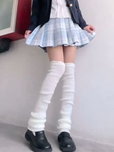 1 Pair Japanese Style JK Uniform Over Knee Leg Warmers White Stocking Women Knit Boot Socks Pile Up Socks Foot Spring Summer Thin Knitted Stockings