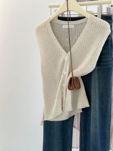 Leak-Picking Womens Big Brand Big Sale Thin V-neck Ice Silk Knitted Cardigan Vest Summer Silm All-Matching Sleeveless Tops