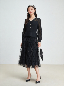 Koradior | Autumn French Lace Knitted Dress
