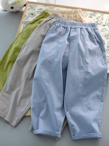 Childrens Summer Thin Cotton Casual Pants Elastic Leisure Trousers Boys Girls Versatile Long Pants Pure Color Comfortable