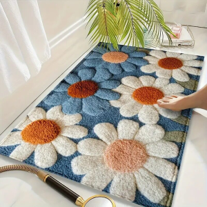 VIKAMA 3D Small Daisy Bathroom Mat Non-slip Water-absorbent Door Mat for Bathrooms Kitchen & Bedroom Rug Home Decor