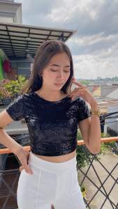 Delisya.id-Airel Crop Top Sequin 055/ Atasan Payet Crop / Atasan Mewah Bodycon