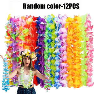 12PCS/Bag Hawaiian Leis Luau Party Flower Necklace Colorful Tropical Bulk Summer Beach Holiday Pool Birthday Party Decor