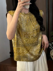 QINGNAER | Áo Blouse Dạng Áo Gile Không T Tay Phong Cách Truyền Thống