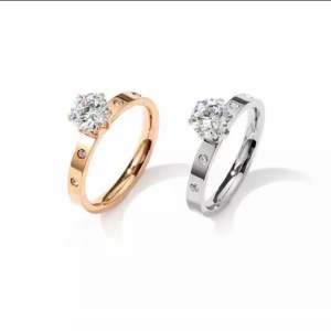 Cincin Titanium Aksen Mata Pinggir Rose Gold Wanita Simpel CXB299