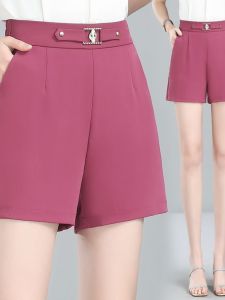 กางเกงขาสั้นผ้าชีฟองไหมน้ำแข็งเอวสูงสำหรับผู้หญิง กางเกงขายาวทรงเอเอวสูง ทรงหลวม กางเกงขายาวทรงหลวม ทรงหลวม ทรงหลวม