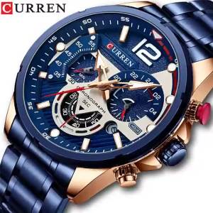 Mens Quartz Watch Chronograph Date Stainless Steel Band Sport Wristwatch Waterproof Luxury Business Casual Multifunctional Watch