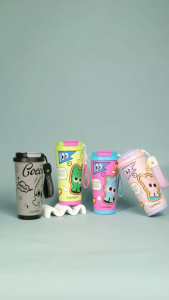 CIVAGO(17oz/510ml)Vacuum Insulated Tumbler with Straw Large Capacity Ceramic Coffee Mug Cartoon Series