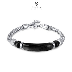 Cusoul Trendy Men Bracelet Natural Stone Bracelet Fashion Bracelet Boyfriend Gift Stainless Steel Bracelet Fashion Jewelry Accessories Simple Safety Buckle for Men Gift Package