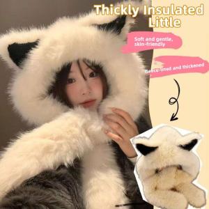 Lovely Winter Plush Fox Ear Hat Warm Scarf Women Novelty Beanies Caps Fluffy Ear Protection Cap Windproof Warm Headgear