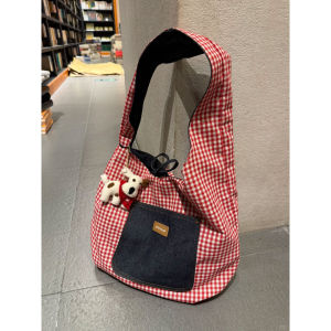 กระเป๋าสะพายข้างผ้าเดนิมลายสก็อตแบบสะพายข้างสองด้านสำหรับผู้หญิง กระเป๋าถือผ้าใบสไตล์อเมริกัน กระเป๋าสะพายข้างหนังสือเดินทางขนาดเล็กสำหรับเดินทาง