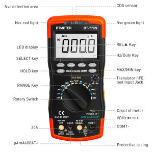 BTMETER BT-770N Multimeter Auto/Manual Range Digital Avometer Universal Meter 6000 Counts With Self-Locking Protection