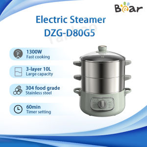 【Local Stock in Malaysia】Bear Electric Food Steamer DZG-D80G5 1300W 10L 3-layer Large Capacity 60min Timer Setting 304 Food Grade Stainless Steel Multifunctional Household Electric Steamer