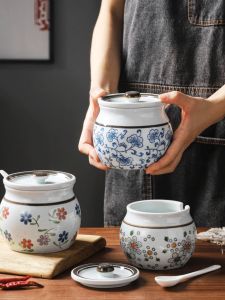 Defective High Temperature Resistant Cans Ceramic Chinese Seasoning Seasoning and Salt Box Suit Kitchen Lard Pepper Jar Oil Tank